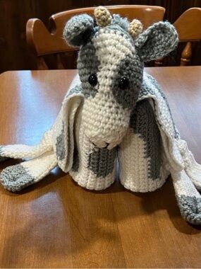 Handmade Crocheted Cow Baby Blanket - White & Gray